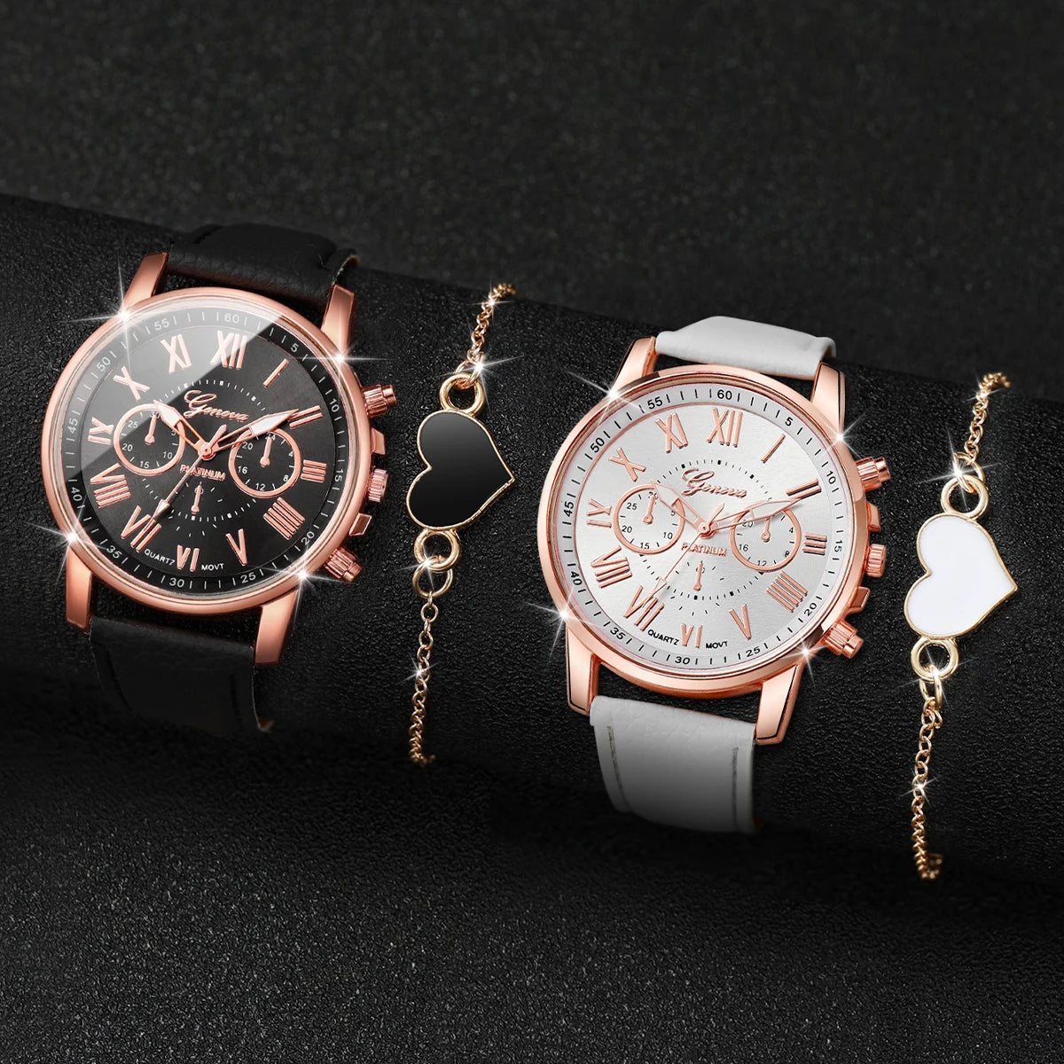 Modische Partner-Armbanduhren mit Römischen Ziffern, Quarzwerk & Lederarmbändern – Passendes Uhren- und Armbandset für Paare