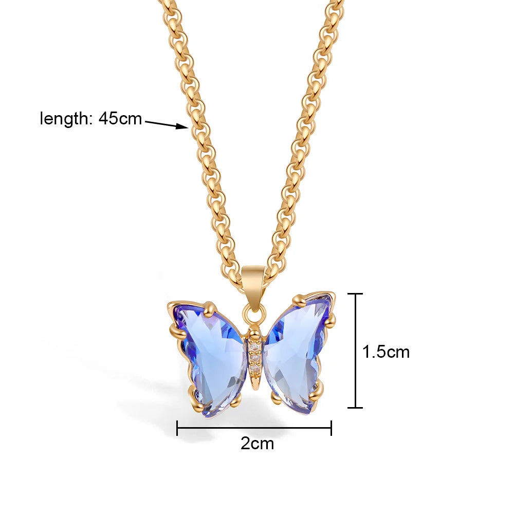 Bunte Schmetterlings-Halskette mit Glaskristallen – Eleganter Anhänger-Schmuck für Damen & Mädchen
