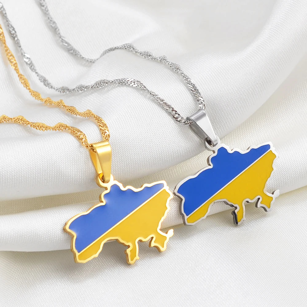 Ukraine Landkarten-Flaggen-Halskette für Damen & Herren – Ukrainischer Länder-Anhänger, Heimat-, Kultur- & Erinnerungsschmuck