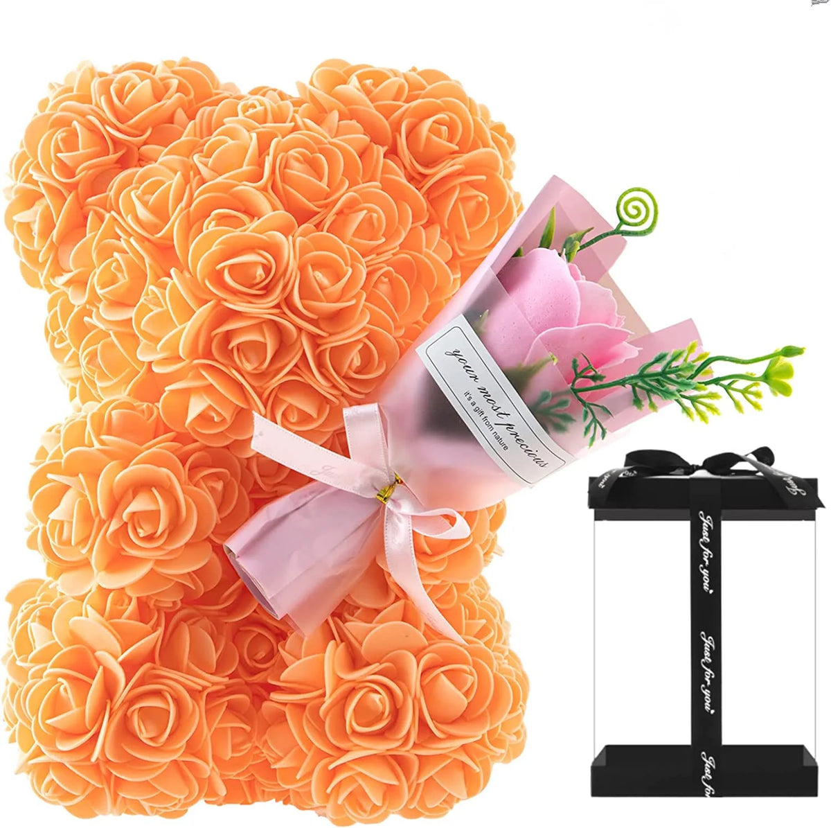 Ewiger Rosen-Teddybär aus Kunstblumen – Romantisches Dekoratives Geschenk zum Muttertag, Geburtstag & Jahrestag