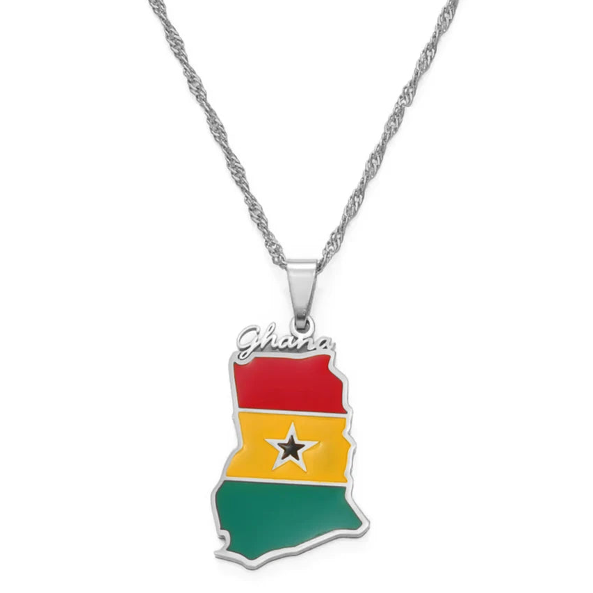Ghana Landkarten-Flaggen-Halskette – Ghanaischer Länder-Anhänger & Charm, Heimat- und Kulturschmuck für Damen & Herren