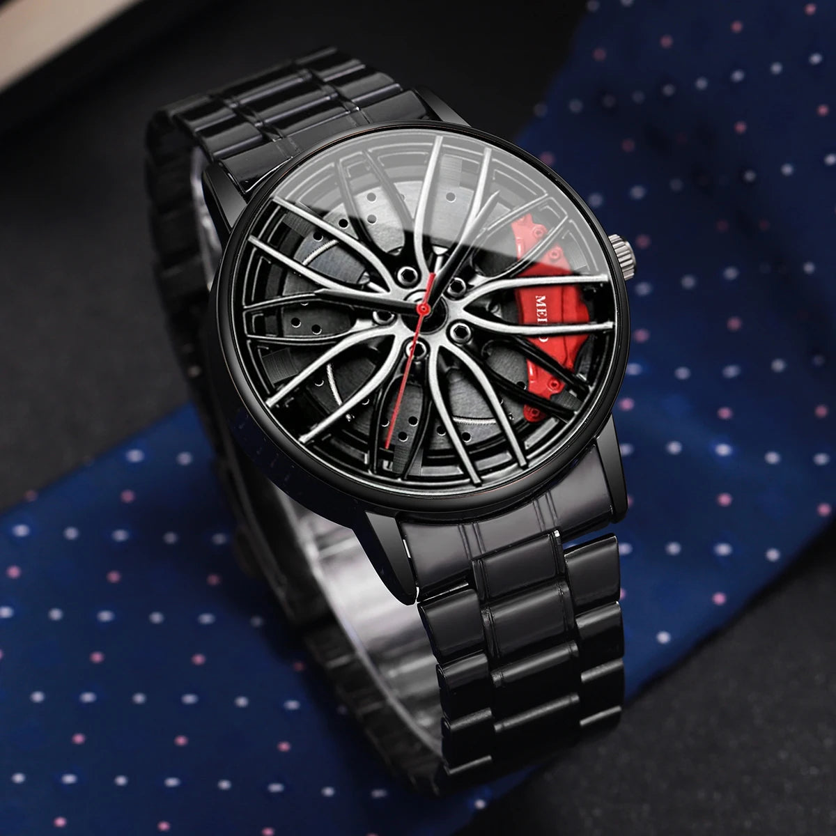Herren-Quarzuhr mit 3D-Autorad-Zifferblatt & Edelstahlarmband – Sportliche Armbanduhr mit Modischem Schmuckset