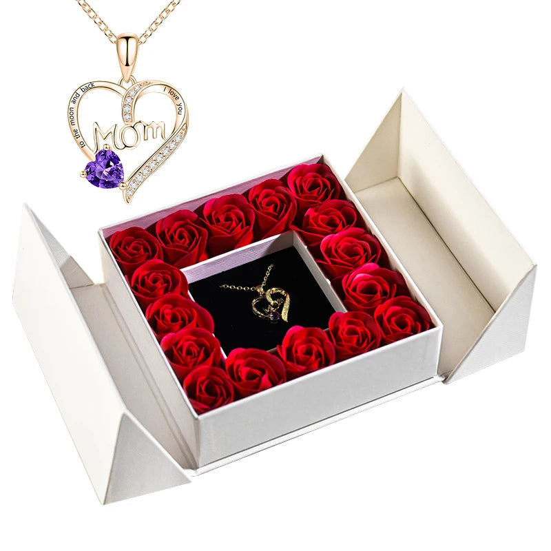 Geschenkbox mit Ewiger Rose, Anhänger-Halskette & Rosenseife – Elegantes Schmuckgeschenk für Damen