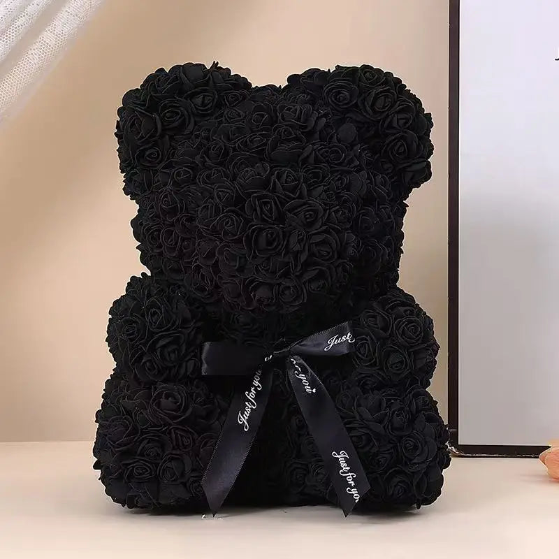 25cm Rosen-Teddybär mit Geschenkbox – Romantischer Kunstrosen-Bär zum Valentinstag oder besonderem Anlass