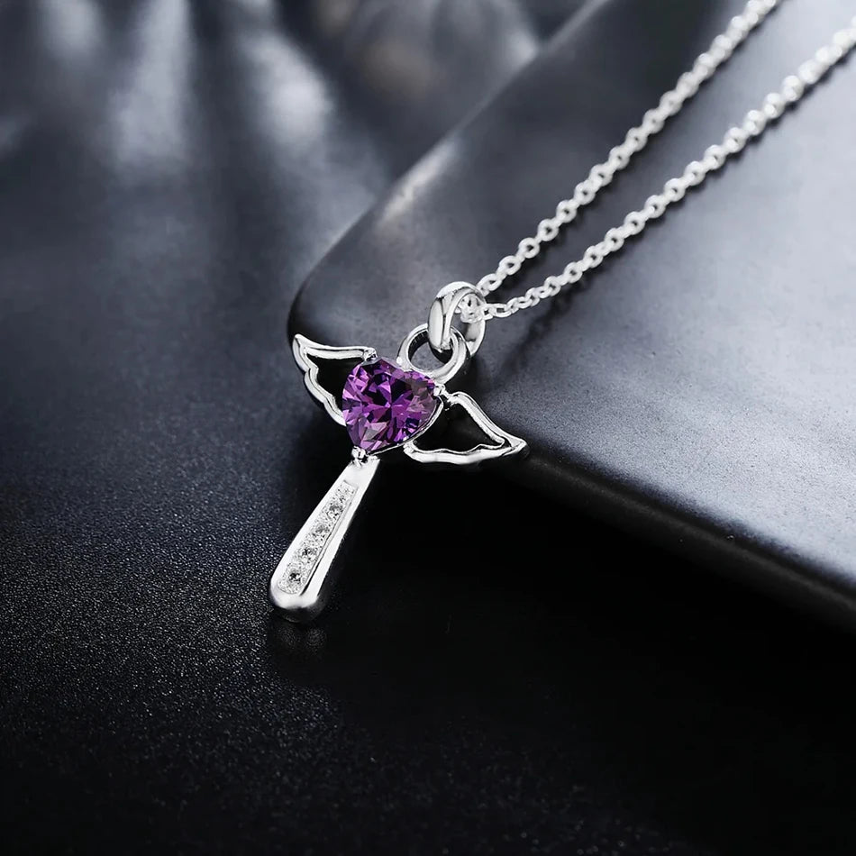 Engel-Kristall-Kreuz-Halskette für Damen – Elegante 925 Sterling Silber Kette mit Funkelndem Anhänger für Hochzeit, Party, Jahrestag & Besondere Anlässe