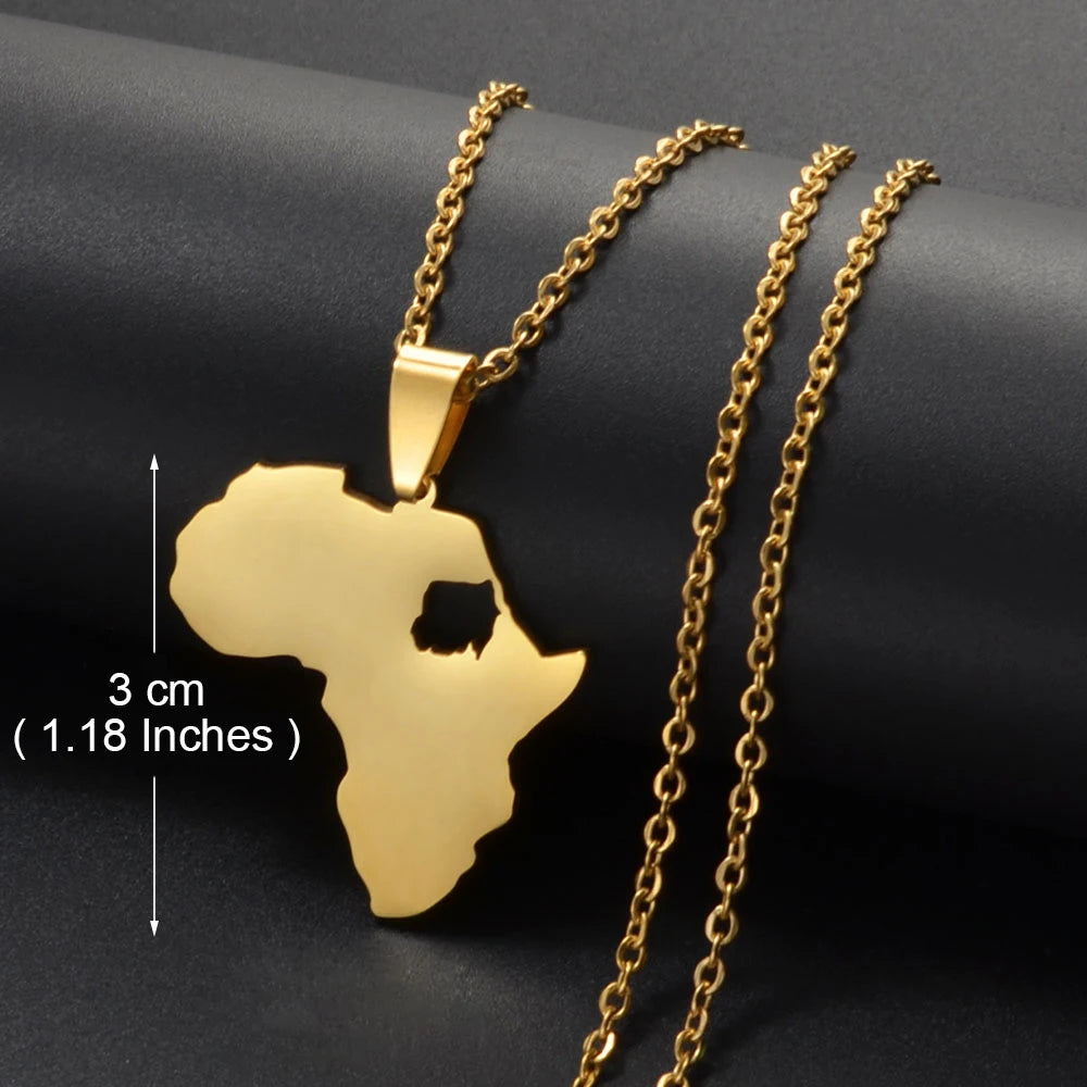Afrika Landkarten-Anhänger Halskette – Sudan, Libyen, Sambia, Kenia & Ägypten Edelstahl Heimat- & Kulturschmuck für Damen & Herren