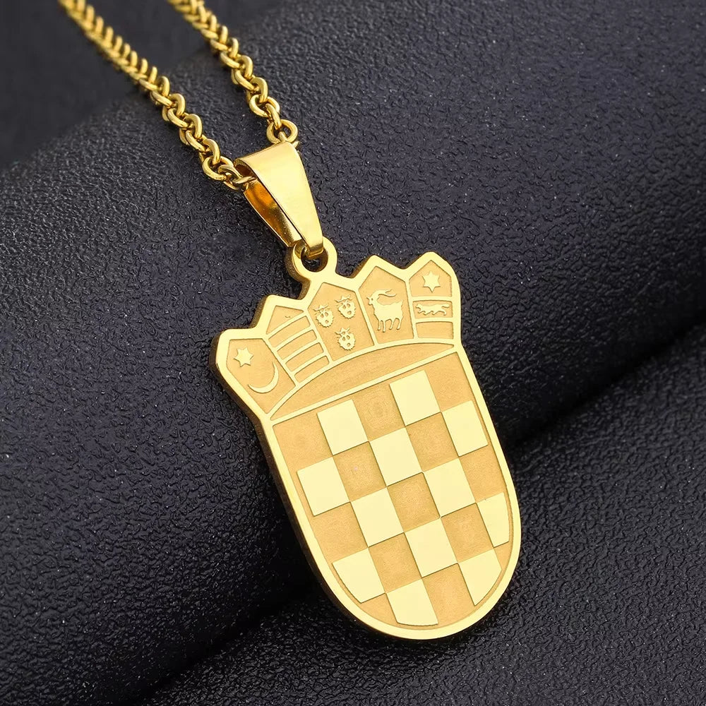 Kroatien-Wappen-Halskette – Geometrischer Metallanhänger für Damen & Herren