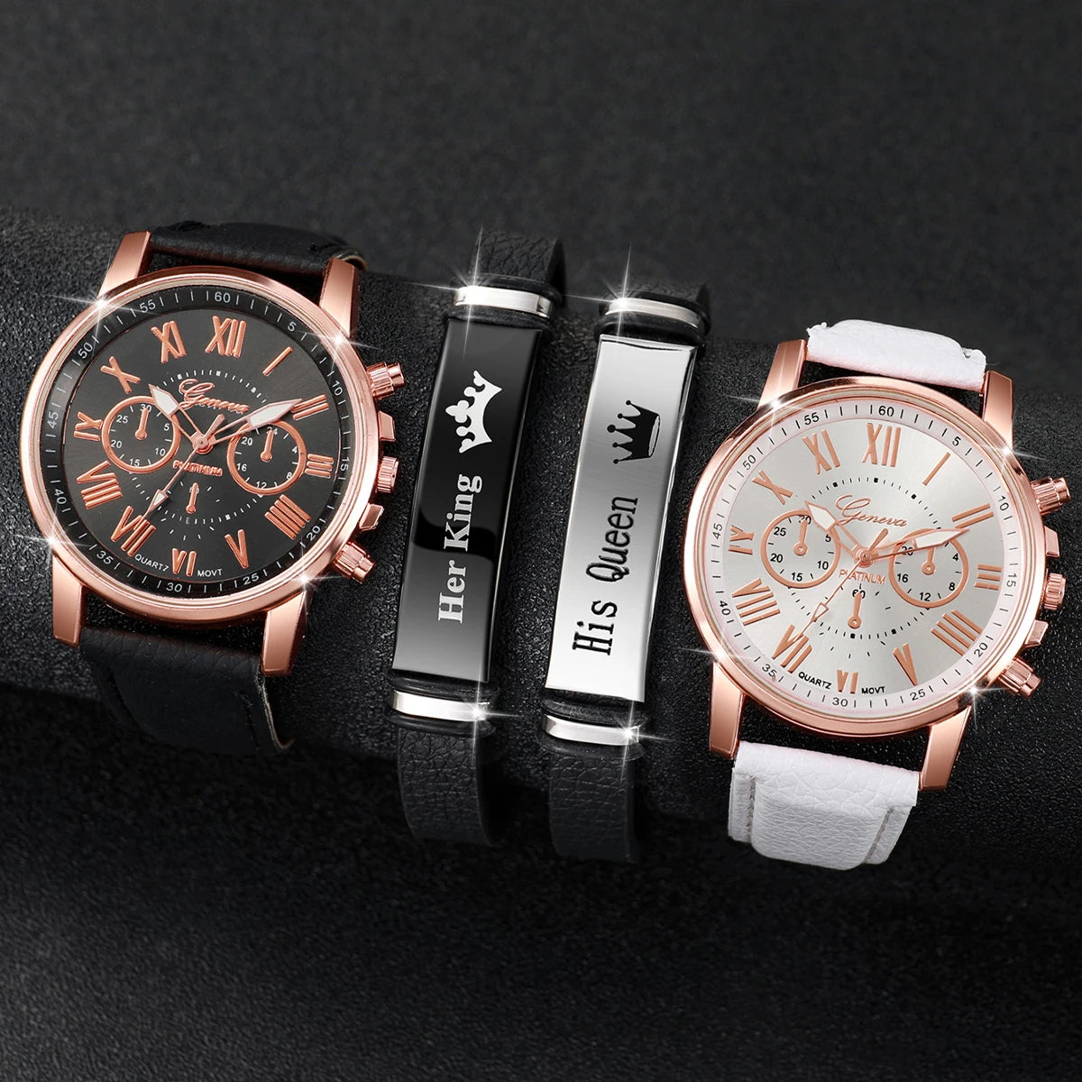 Modische Partner-Armbanduhren mit Römischen Ziffern, Quarzwerk & Lederarmbändern – Passendes Uhren- und Armbandset für Paare