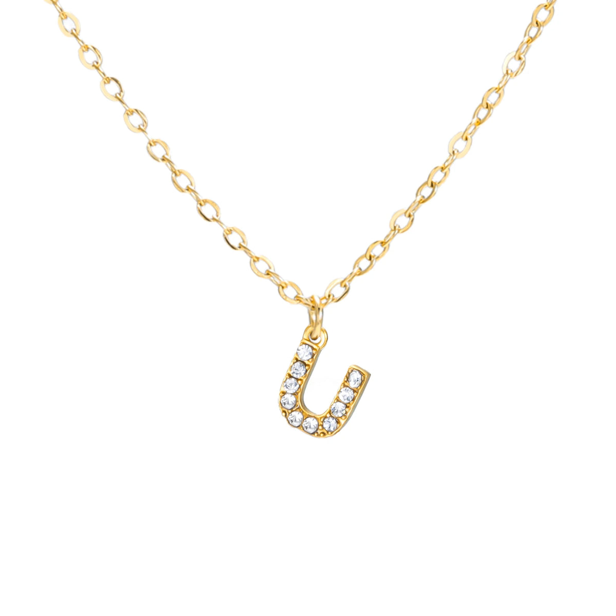 A–Z Zirkon-Initialen-Halskette für Damen – Goldfarbener Edelstahl Buchstabe
