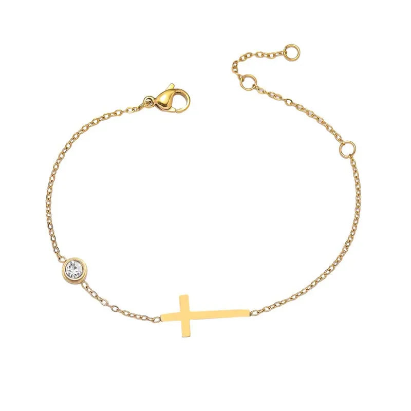 Goldfarbenes Edelstahl-Kreuzarmband mit Zirkonia – Eleganter Damen-Schmuck für Hochzeit & Geschenk