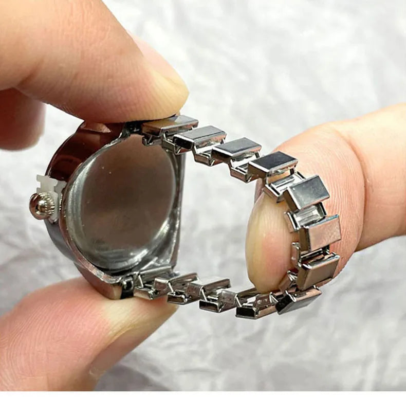 Vintage Finger-Ringuhr mit Quarzwerk – Kreative Mini-Uhr mit Metalllegierungsgehäuse als Modeschmuck für Damen & Herren