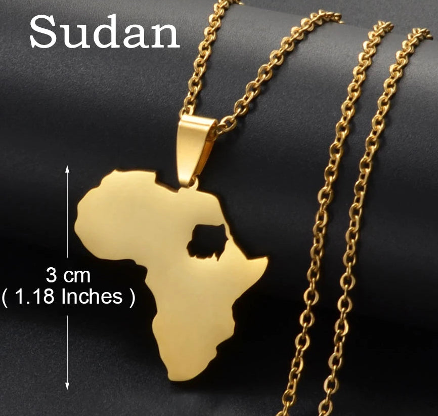 Afrika Landkarten-Anhänger Halskette – Sudan, Libyen, Sambia, Kenia & Ägypten Edelstahl Heimat- & Kulturschmuck für Damen & Herren