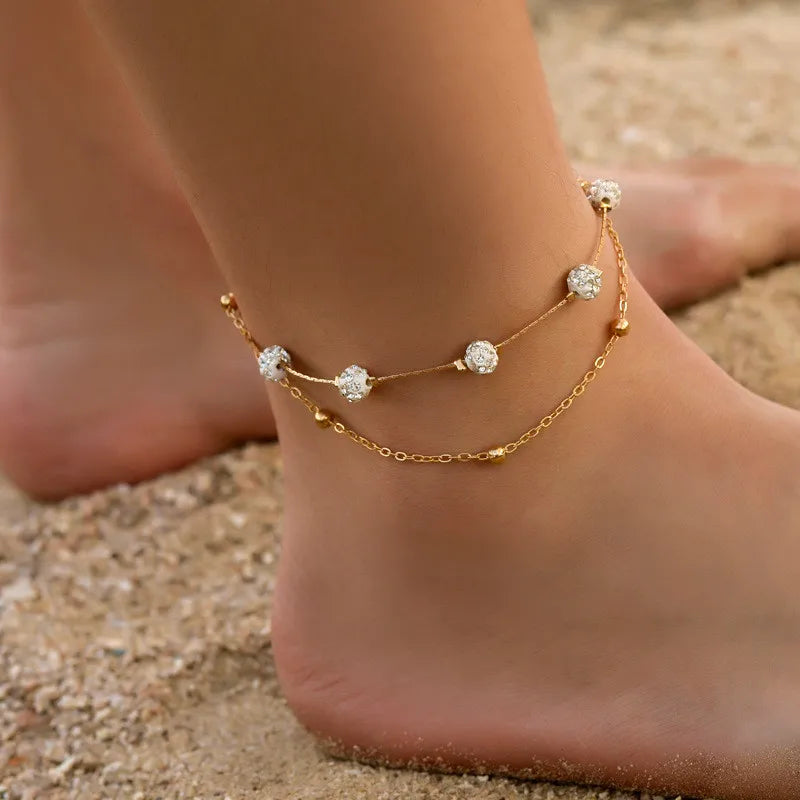 Strass-Fußkettchen für Damen – Elegantes Silberfarbenes & Goldfarbenes Kettenarmband für Hochzeit & Feier