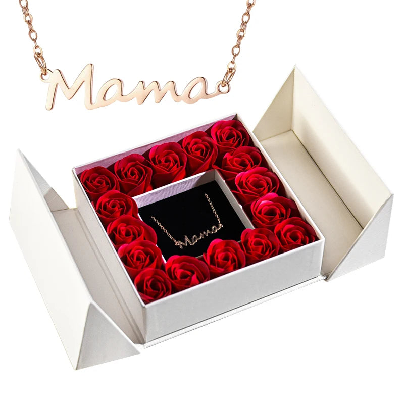Geschenkbox mit Ewiger Rose, Anhänger-Halskette & Rosenseife – Elegantes Schmuckgeschenk für Damen