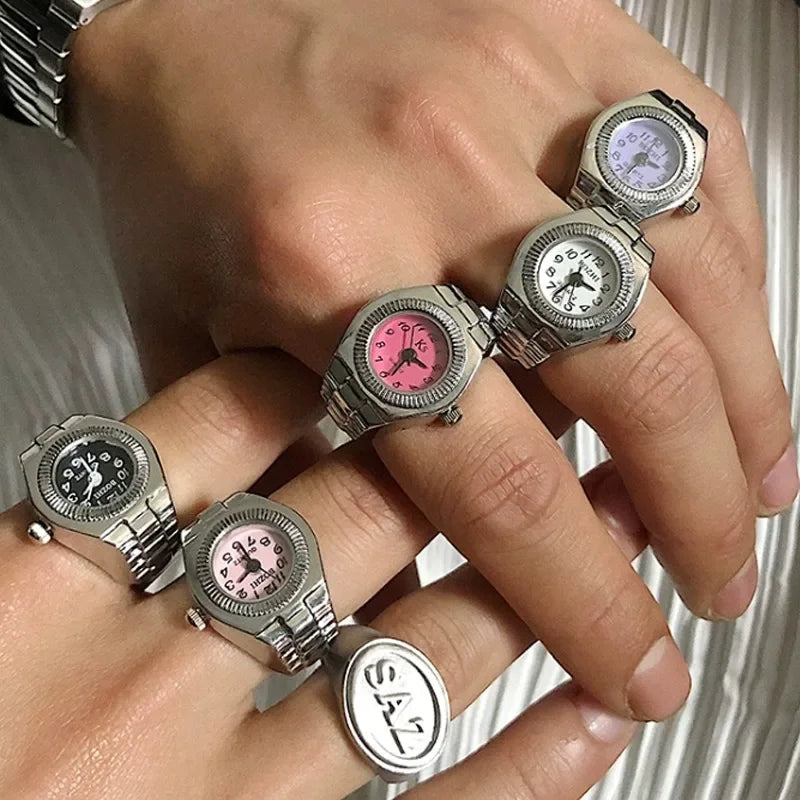 Retro-Quarz-Fingerringuhr – Elastische Unisex-Ringuhr im 80er-Jahre-Stil für Paare