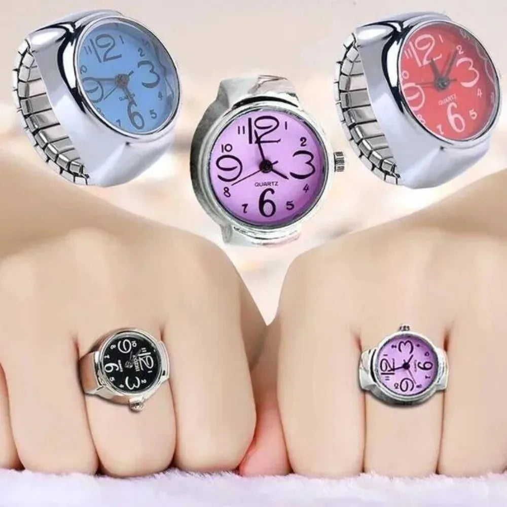 Kreative Runde Finger-Ringuhr mit Quarzwerk & Elastischem Ring – Modische Partneruhr für Damen & Herren