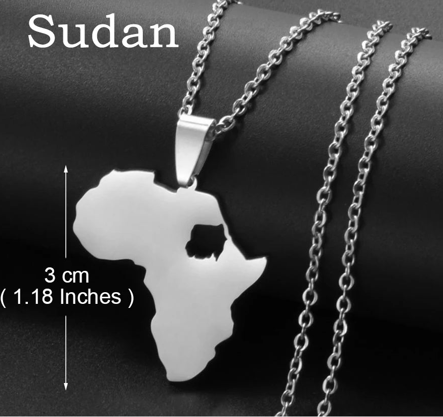Afrika Landkarten-Anhänger Halskette – Sudan, Libyen, Sambia, Kenia & Ägypten Edelstahl Heimat- & Kulturschmuck für Damen & Herren