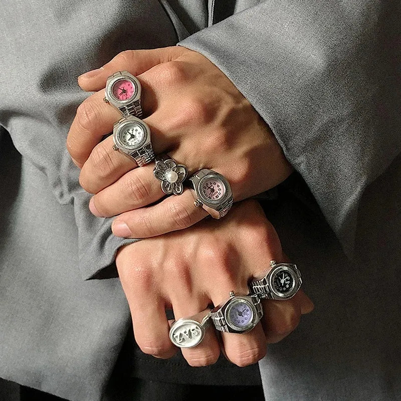 Retro-Quarz-Fingerringuhr – Elastische Unisex-Ringuhr im 80er-Jahre-Stil für Paare