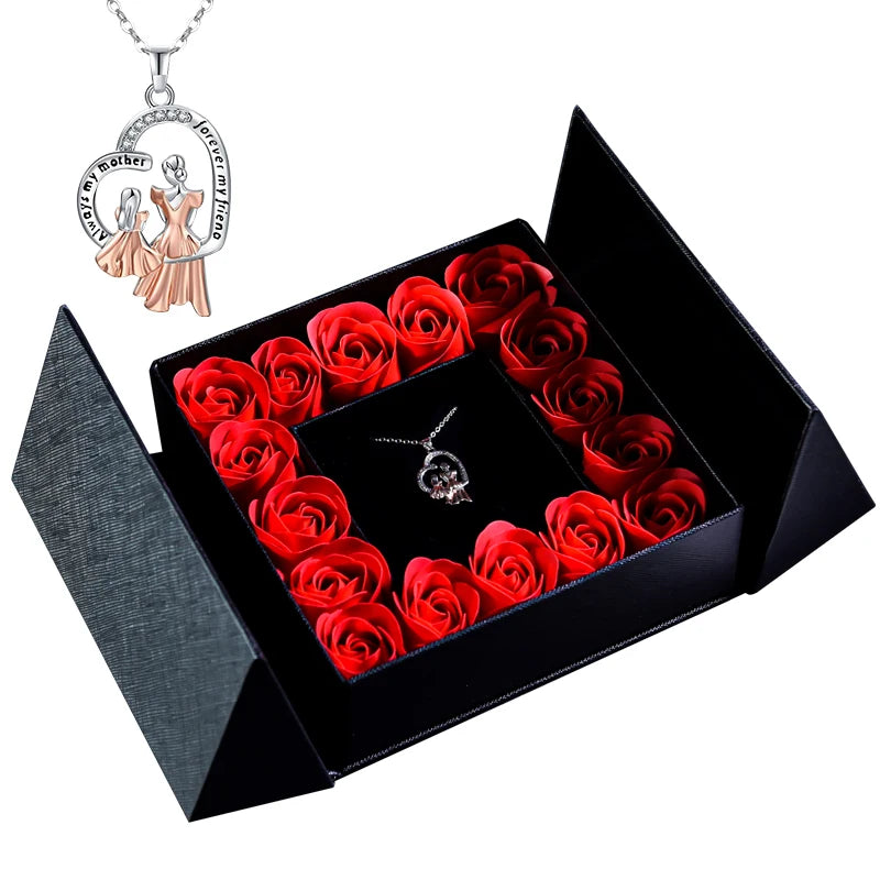 Geschenkbox mit Ewiger Rose, Anhänger-Halskette & Rosenseife – Elegantes Schmuckgeschenk für Damen