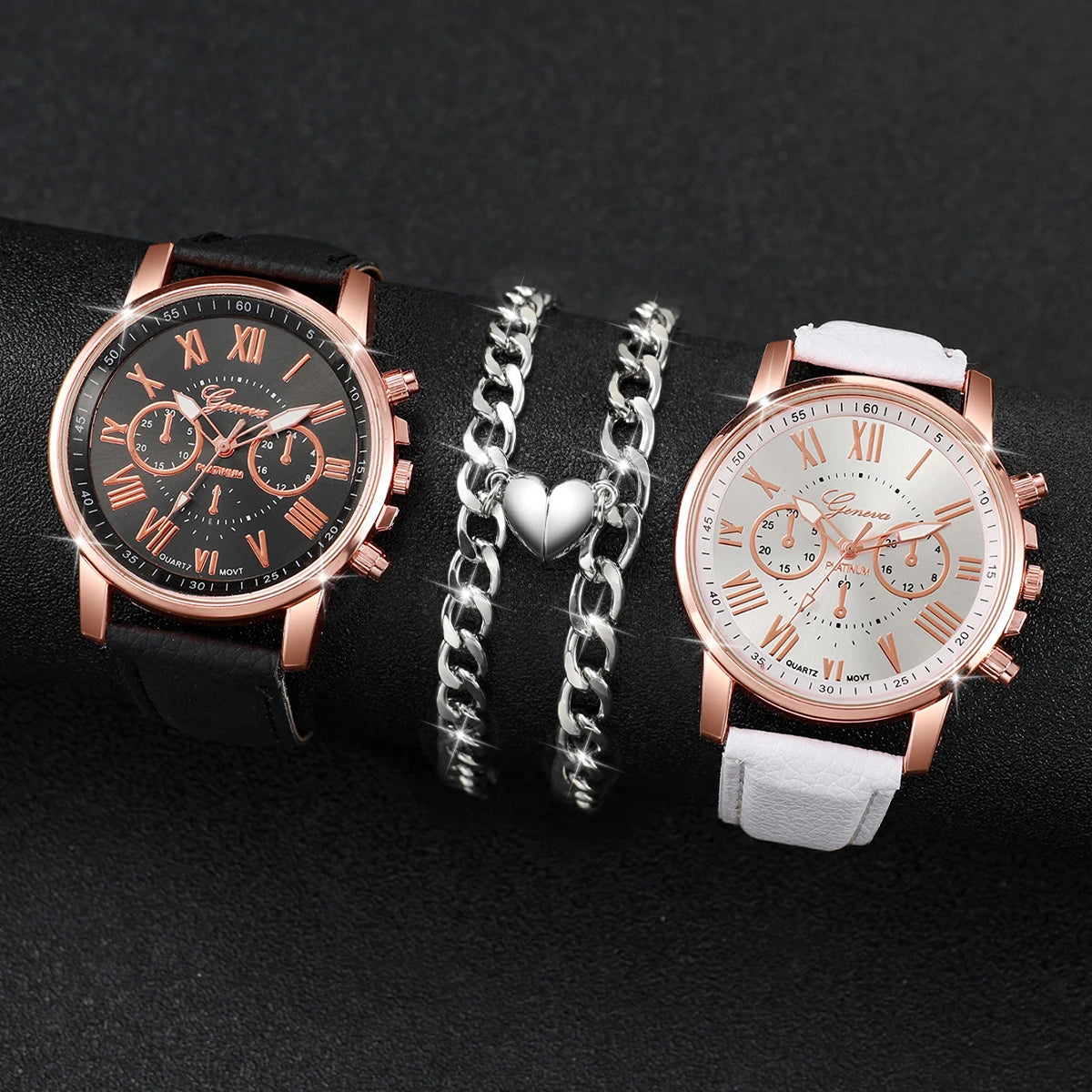 Modische Partner-Armbanduhren mit Römischen Ziffern, Quarzwerk & Lederarmbändern – Passendes Uhren- und Armbandset für Paare