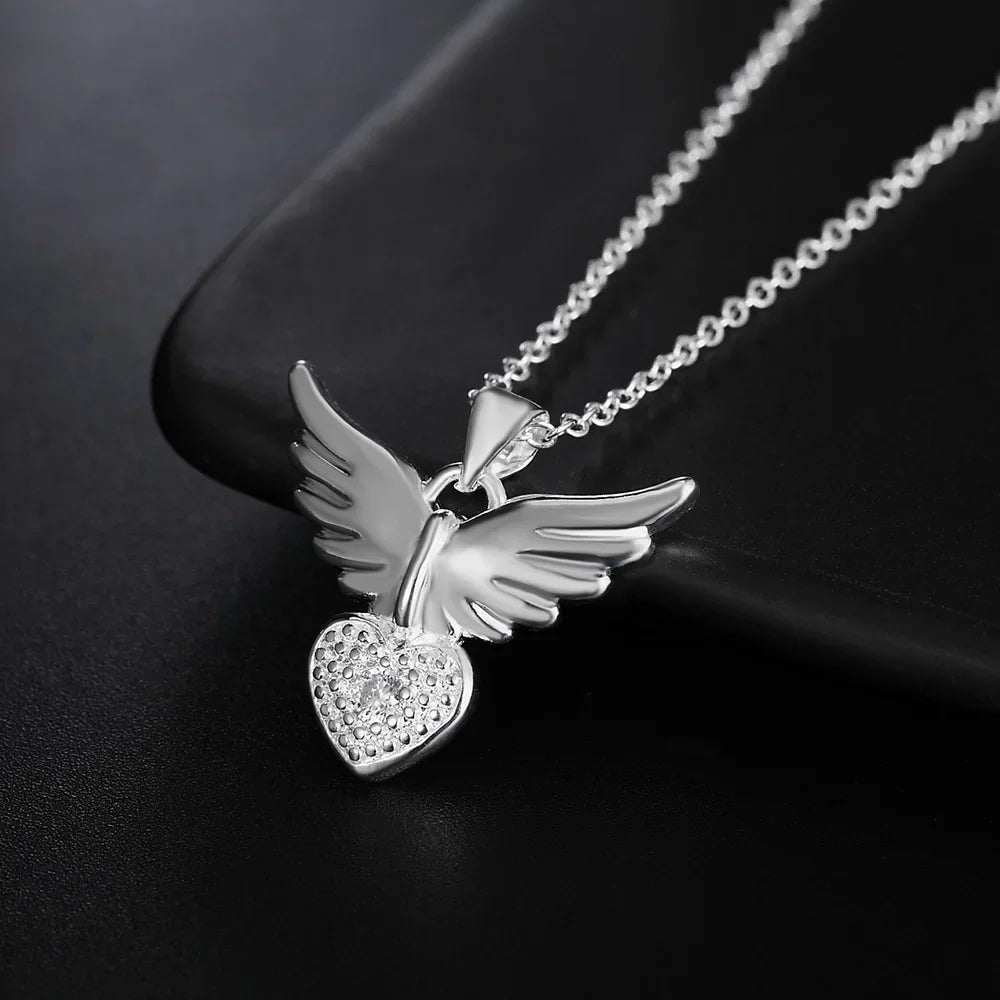 Elegante Herzflügel-Zirkon-Halskette für Damen – 925 Sterling Silber Kette mit 18-Zoll Herz-Flügel-Anhänger für Weihnachten, Hochzeit, Jahrestag & Romantische Geschenke