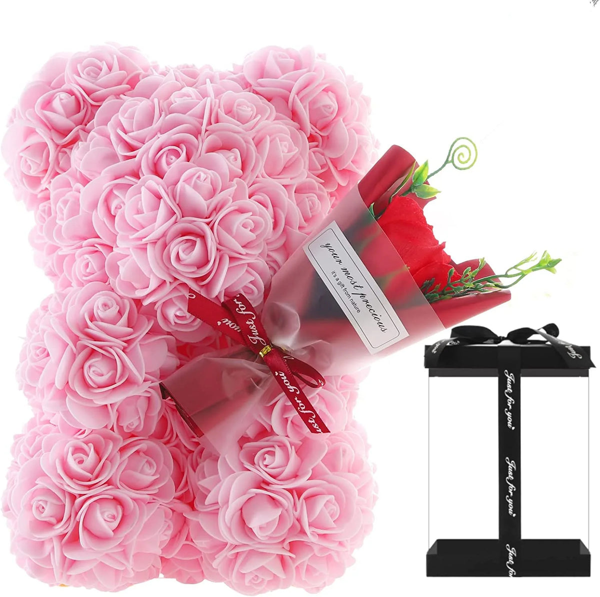 Ewiger Rosen-Teddybär aus Kunstblumen – Romantisches Dekoratives Geschenk zum Muttertag, Geburtstag & Jahrestag