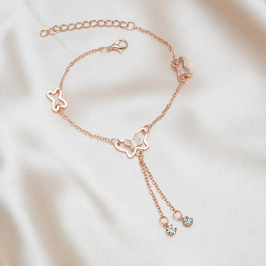 Filigranes Schmetterlings-Fußkettchen mit Zirkon – Goldfarbener & Silberfarbener Schmuck für Damen