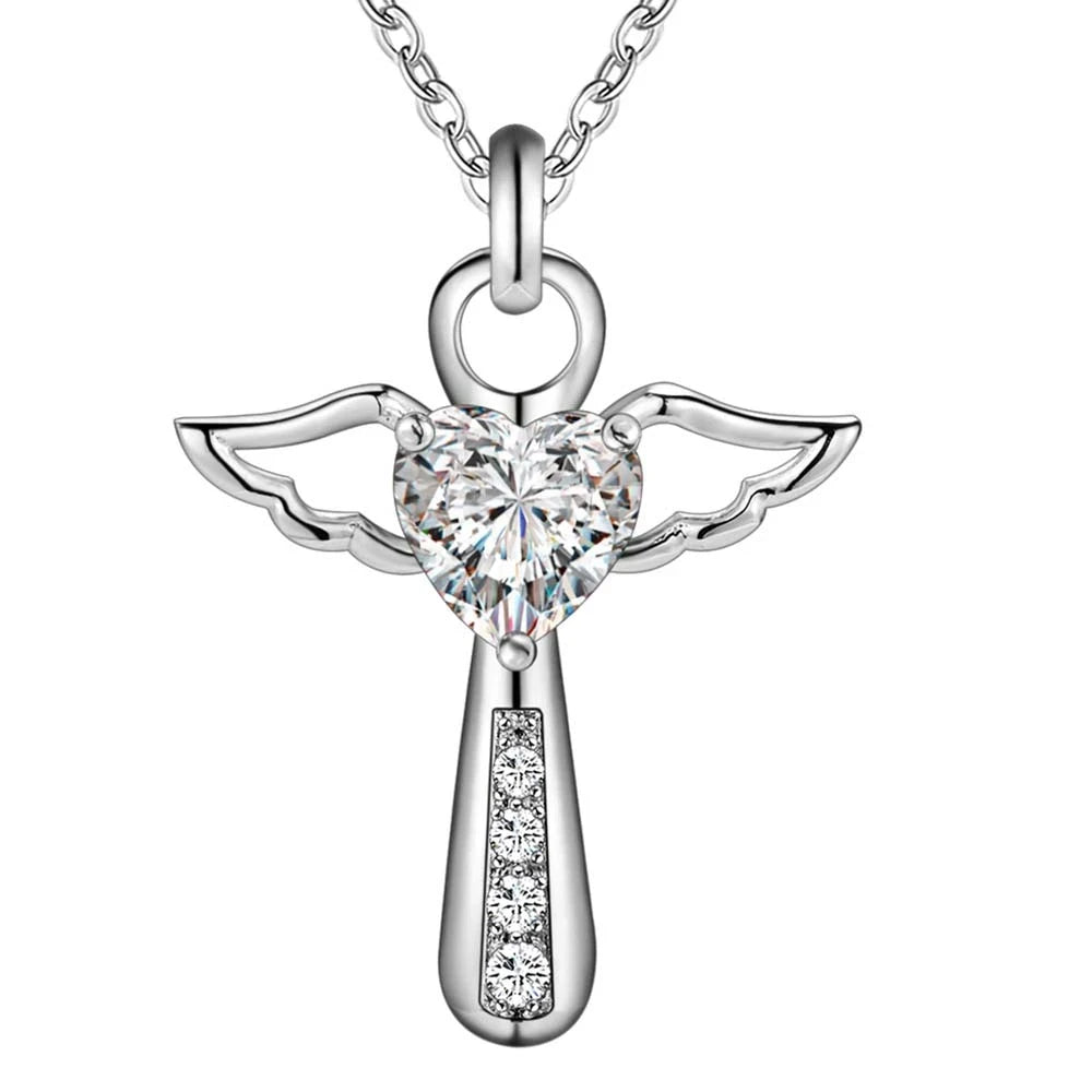 Engel-Kristall-Kreuz-Halskette für Damen – Elegante 925 Sterling Silber Kette mit Funkelndem Anhänger für Hochzeit, Party, Jahrestag & Besondere Anlässe