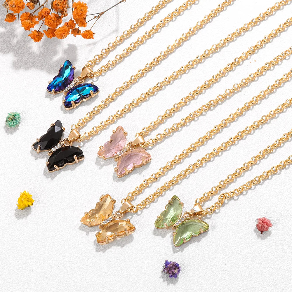 Bunte Schmetterlings-Halskette mit Glaskristallen – Eleganter Anhänger-Schmuck für Damen & Mädchen