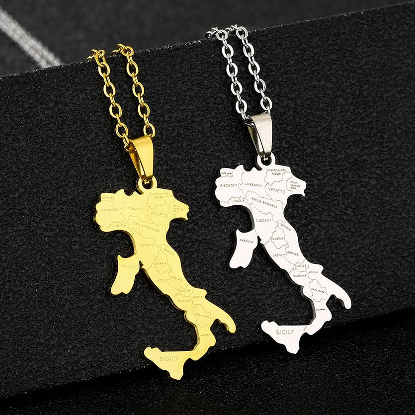 Italien-Karten Flaggen-Halskette – Edelstahl Halskette mit Italienischem Städte-Design