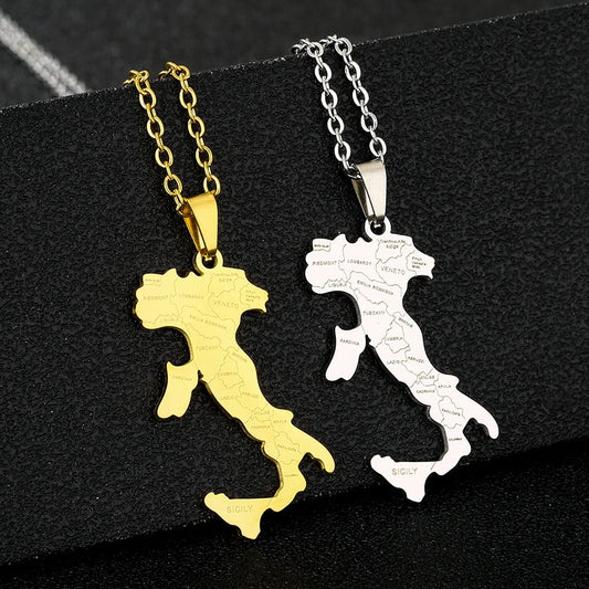 Italien-Karten Flaggen-Halskette – Edelstahl Halskette mit Italienischem Städte-Design