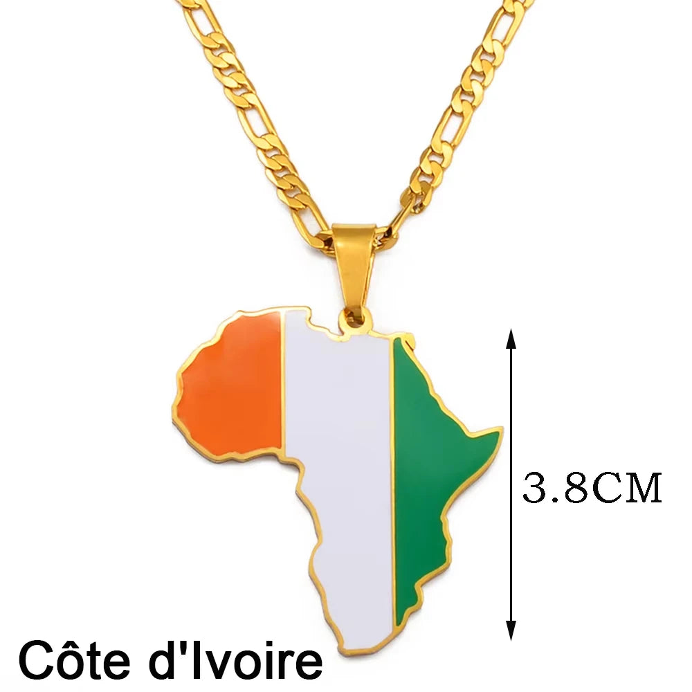 3,8CM Süd-Sudan, Côte d’Ivoire & Südafrika Landkarten-Flaggen-Halskette – Afrikanischer Schmuck für Damen & Herren