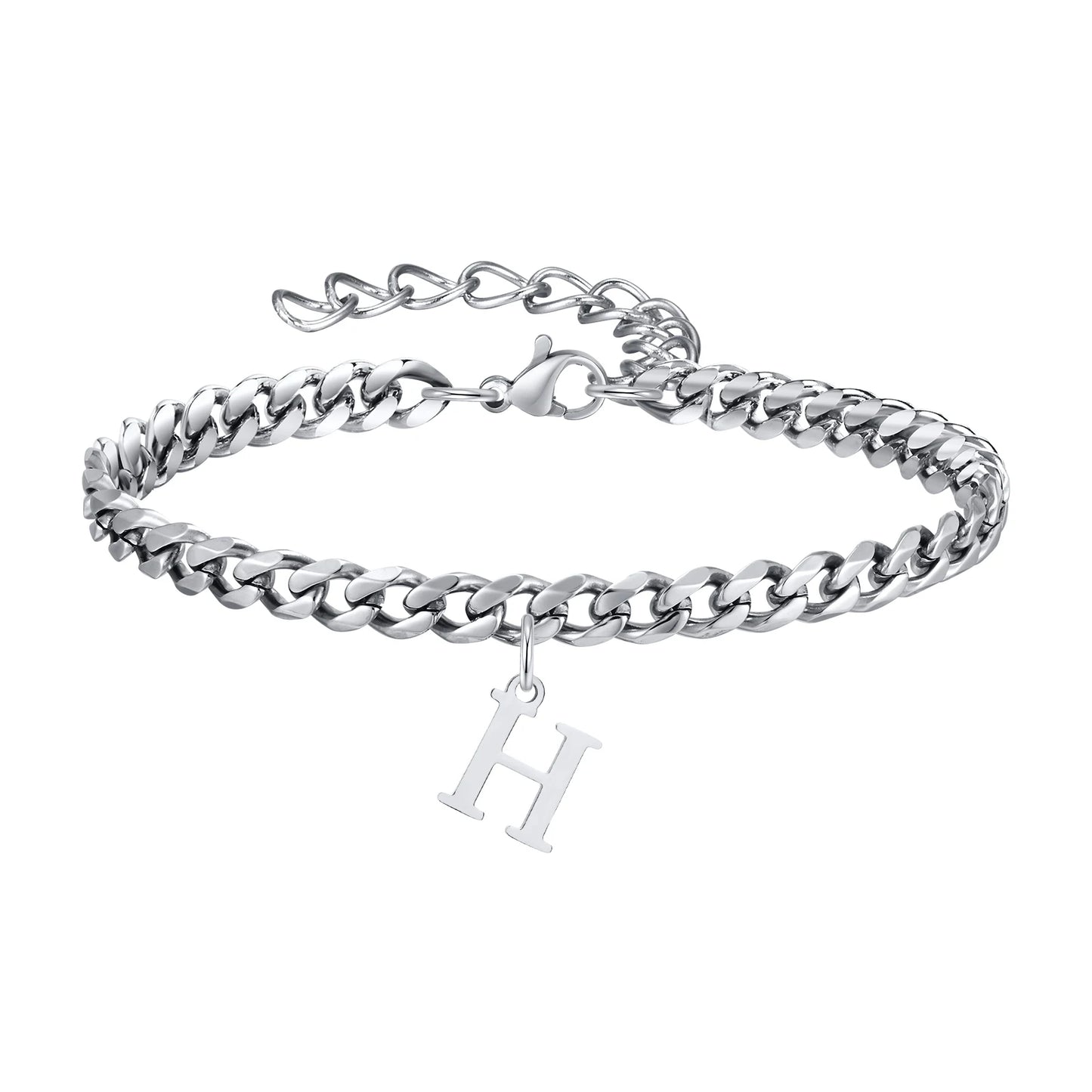 Initialen Buchstaben Cuban-Armband – Edelstahl A-Z Buchstaben Armband