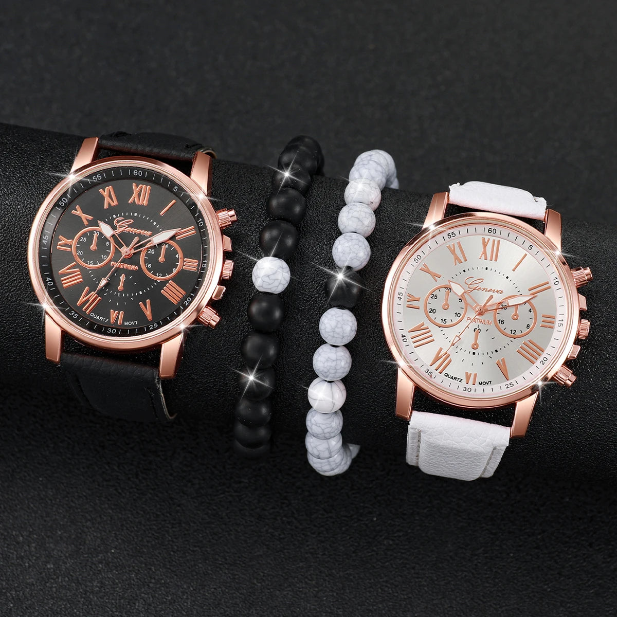 Modische Partner-Armbanduhren mit Römischen Ziffern, Quarzwerk & Lederarmbändern – Passendes Uhren- und Armbandset für Paare