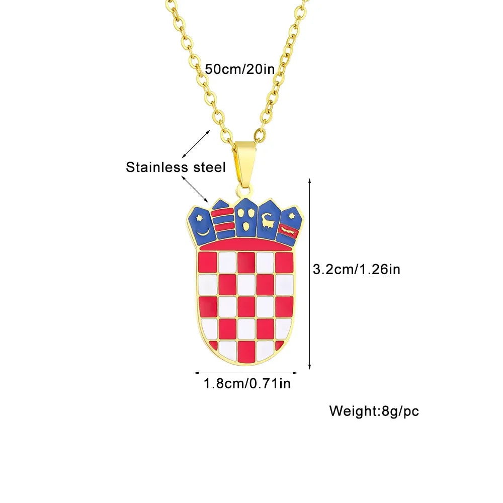 Kroatien-Wappen-Halskette – Geometrischer Metallanhänger für Damen & Herren