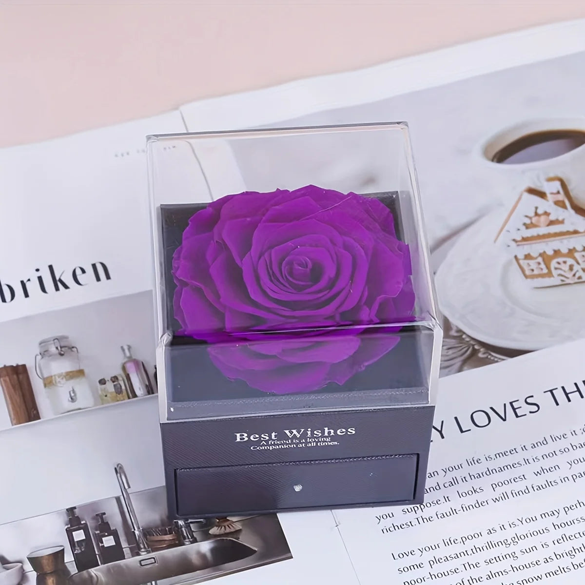 Luxuriöse Rosen-Geschenkbox für Mama – Lila Seifenrose mit „MOM I Love You“ Herz-Halskette