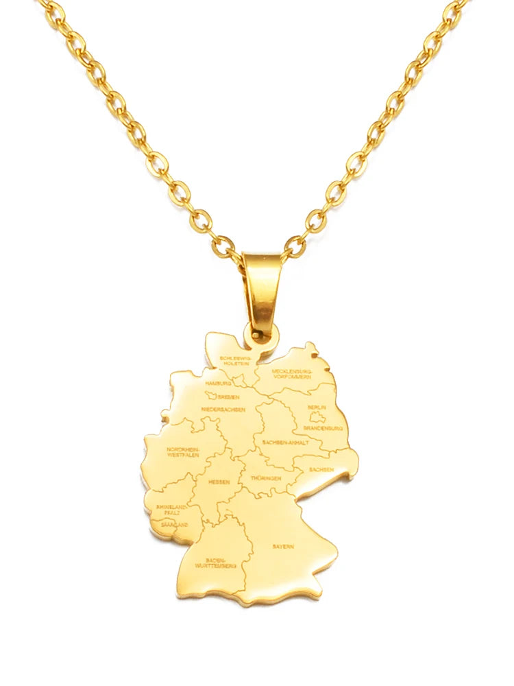 Deutschland-Karten Flaggen-Halskette – Gold- & Silberfarbene Deutschland-Halskette