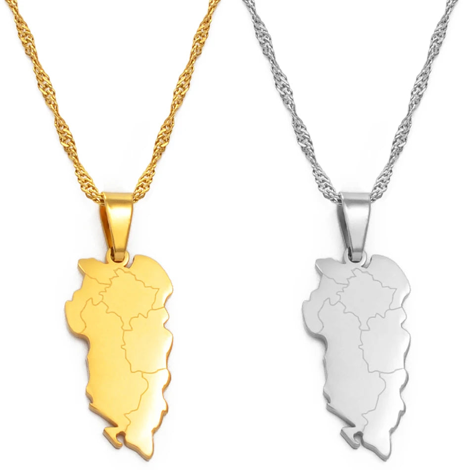Albanien Landkarten-Halskette – Albanischer Shqipëria & Shqipëria e Madhe Anhänger, Heimat- & Kulturschmuck für Damen & Herren