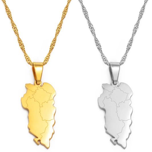 Albanien Landkarten-Halskette – Albanischer Shqipëria & Shqipëria e Madhe Anhänger, Heimat- & Kulturschmuck für Damen & Herren