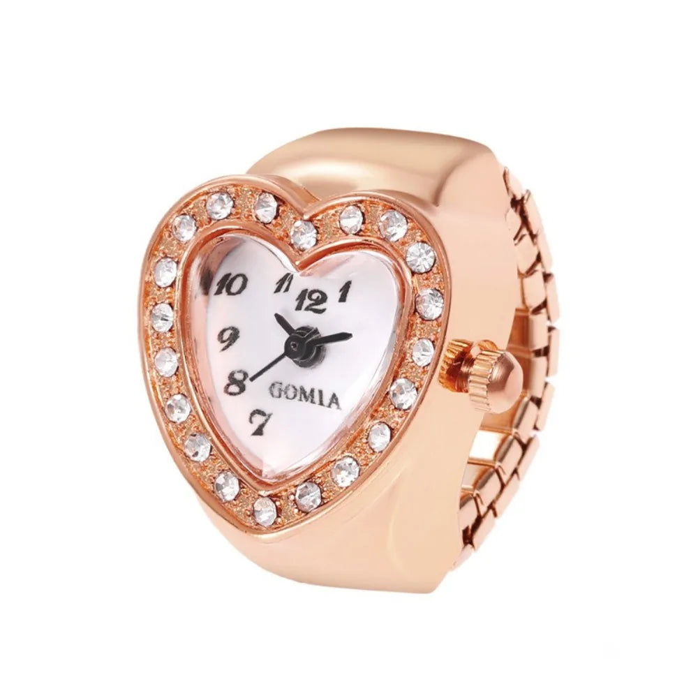 Modische Finger-Ringuhr mit Quarzwerk, Edelstahl & Metalllegierung – Funkelnde Schmuckuhr als Geschenk