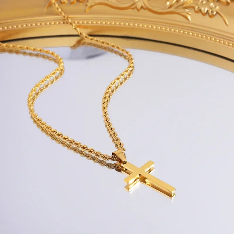 Minimalistische Kreuz-Halskette für Damen & Herren – Goldfarbener Edelstahl Choker