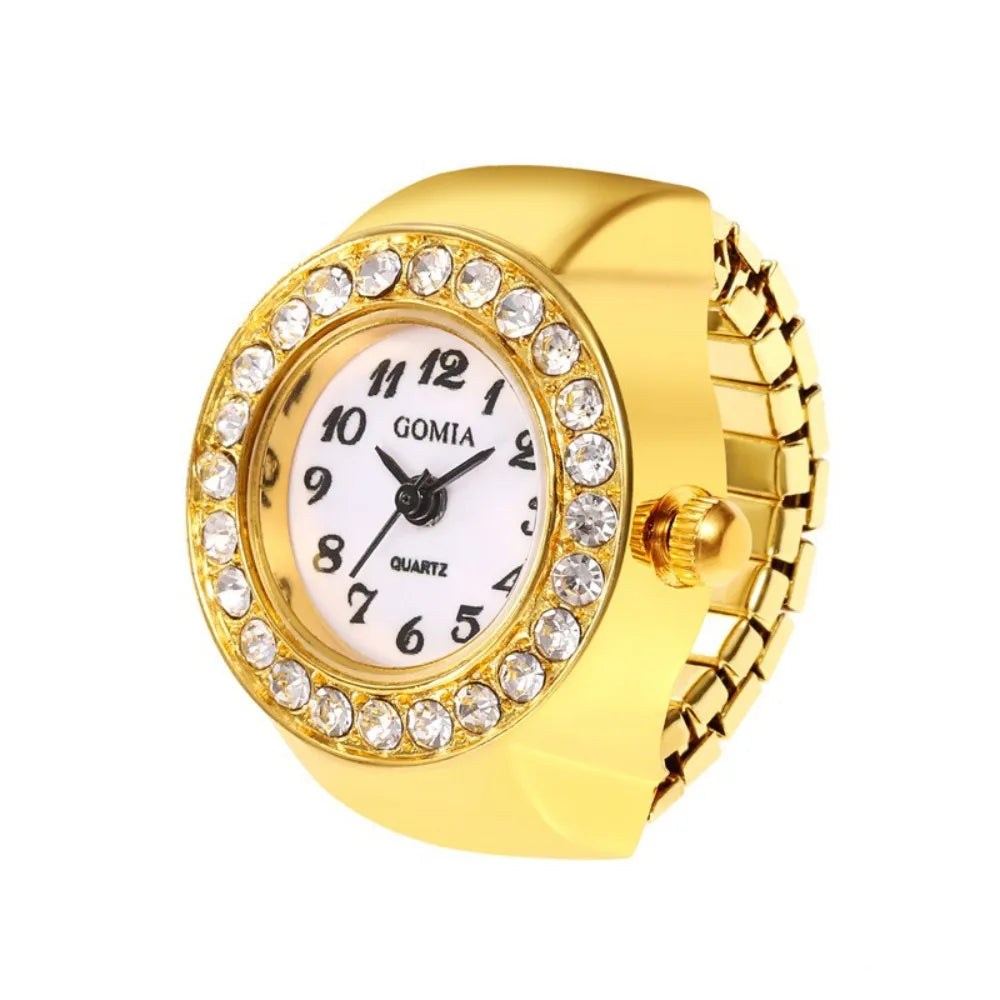 Modische Finger-Ringuhr mit Quarzwerk, Edelstahl & Metalllegierung – Funkelnde Schmuckuhr als Geschenk