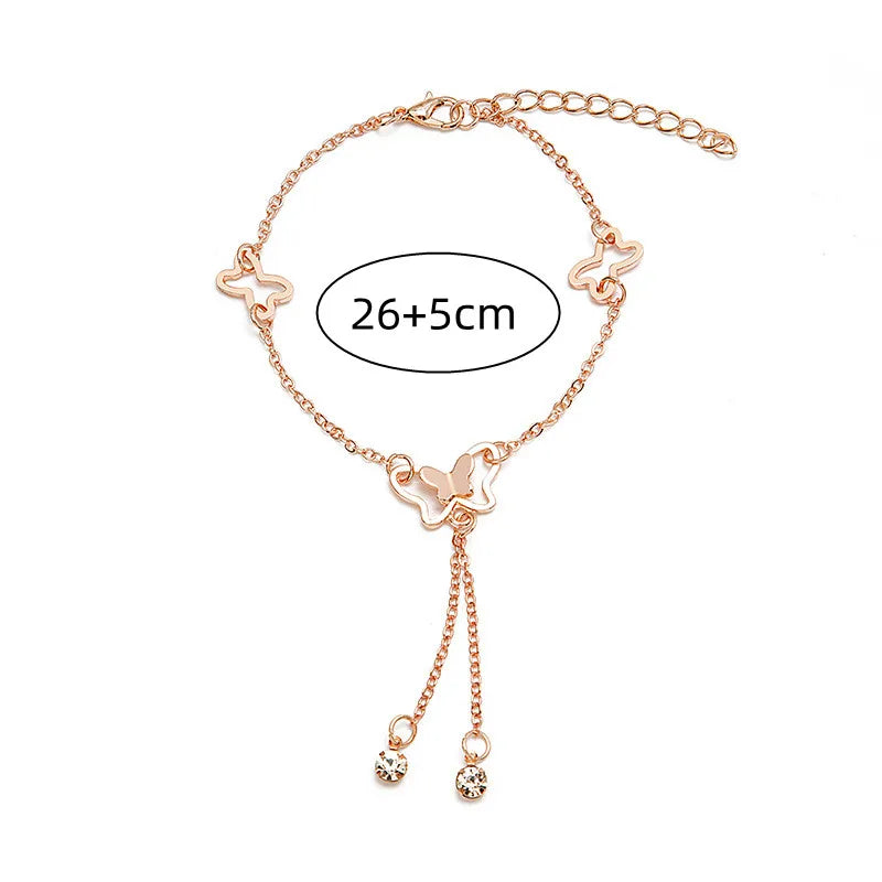 Filigranes Schmetterlings-Fußkettchen mit Zirkon – Goldfarbener & Silberfarbener Schmuck für Damen