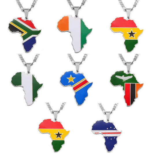 3,8CM Süd-Sudan, Côte d’Ivoire & Südafrika Landkarten-Flaggen-Halskette – Afrikanischer Schmuck für Damen & Herren