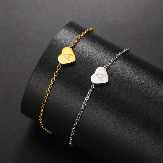 A–Z Initialen Mini-Herz-Armband für Damen & Herren – Personalisiertes Edelstahl Buchstabenarmband