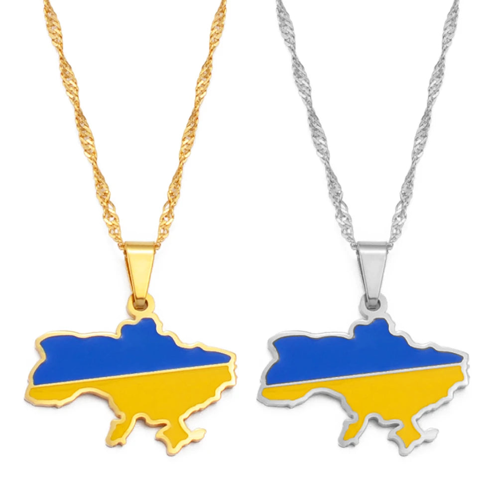 Ukraine Landkarten-Flaggen-Halskette für Damen & Herren – Ukrainischer Länder-Anhänger, Heimat-, Kultur- & Erinnerungsschmuck