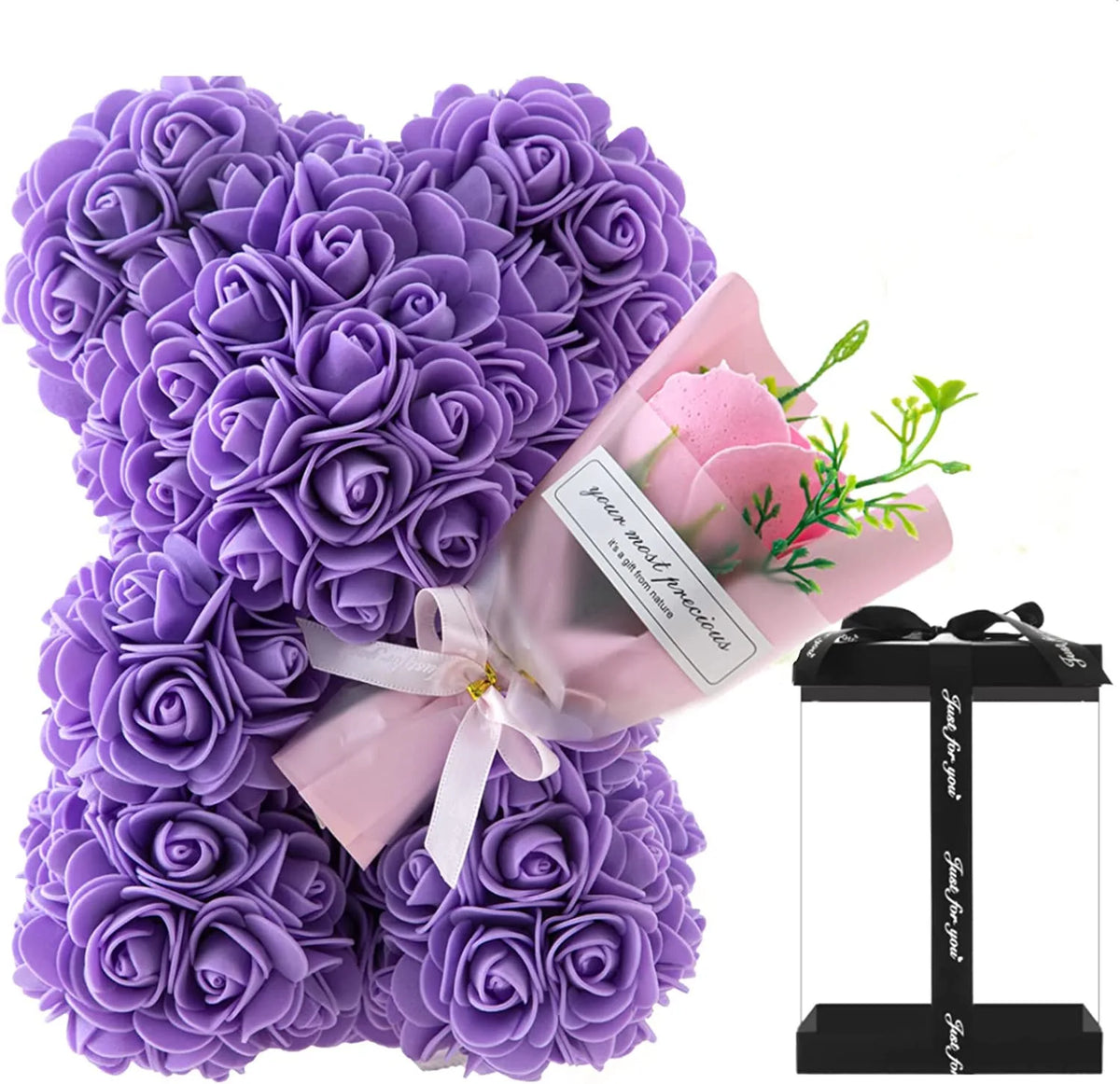Ewiger Rosen-Teddybär aus Kunstblumen – Romantisches Dekoratives Geschenk zum Muttertag, Geburtstag & Jahrestag
