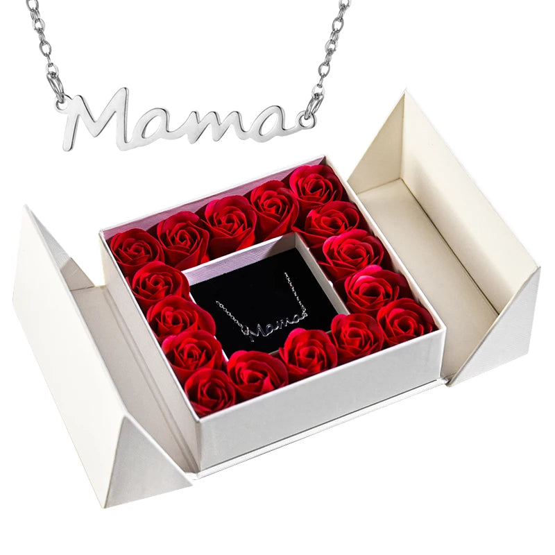 Geschenkbox mit Ewiger Rose, Anhänger-Halskette & Rosenseife – Elegantes Schmuckgeschenk für Damen