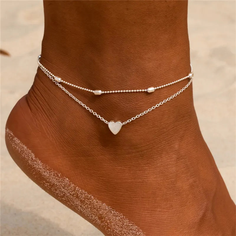 Silberfarbenes Fußkettchen mit Schmetterling, Herz, Unendlichkeitszeichen & Kreuz – Eleganter Sommerschmuck für Damen