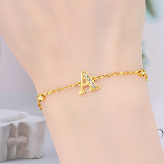 Initialen-Armband aus 925 Sterling Silber mit Zirkon & Goldveredelung – Buchstabenschmuck A–Z für Damen